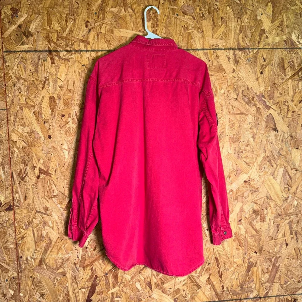 VTG Levi's Distressed Red Button Shirt Western‎ Grunge Trucker Utility Cotton L